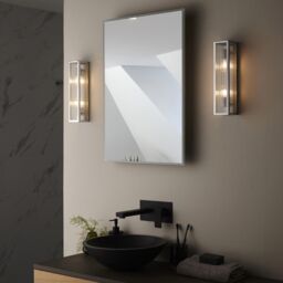 Loops Bathroom Wall Light Fitting - Chrome Plate & Ribbed Glass Shade - Twin Lamp in Clear - thumbnail 5