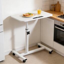 Ventryn White Mobile Over Bed Table Hospital Overbed Aid Chair Laptop Tray - thumbnail 3
