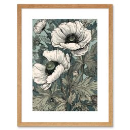 "Artery8 Wall Art Print Pastel Colour White Anemone Flower Bloom Field Artwork Framed 9X7 Inch in Beige - Size: W7"" x H9""" - thumbnail 1