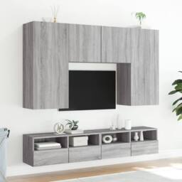 Berkfield Home TV Wall Cabinet Grey Sonoma 80x30x30 cm Engineered Wood - Size: 80 x 30 x 30 cm - thumbnail 4
