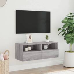 Berkfield Home TV Wall Cabinet Grey Sonoma 80x30x30 cm Engineered Wood - Size: 80 x 30 x 30 cm - thumbnail 1
