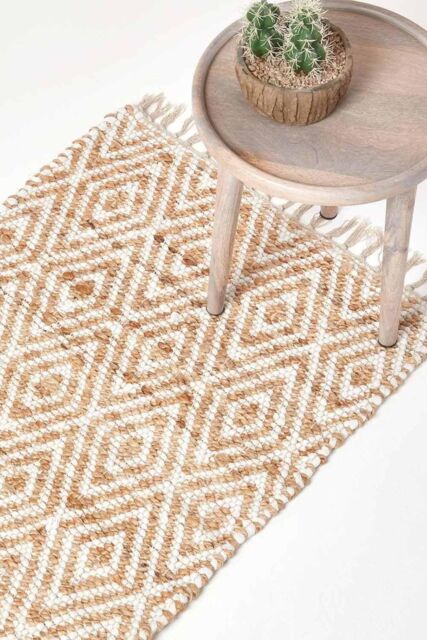 Homescapes Sierra Neutral Diamond Pattern Hemp Chindi Hall Runner, 66 x 200 cm in Natural - Size: 66 cm x 200 cm - image 1