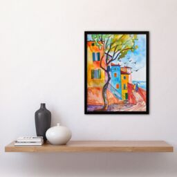 Artery8 Travel Italy Rimini Colourful Seaside Houses Framed Art Print - Size: A4 - thumbnail 4