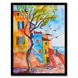 Artery8 Travel Italy Rimini Colourful Seaside Houses Framed Art Print - Size: A4 - thumbnail 1