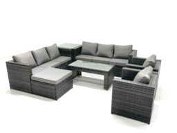 Fimous Rattan Garden Furniture Sofa Set with Coffee table Armchair Side Table Big Footstool Dark Grey Mixed - thumbnail 2
