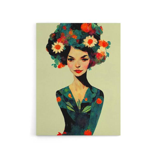 "Artery8 Floral Female Portrait Canvas Wall Art Print - Size: W18"" x H24""" - image 1