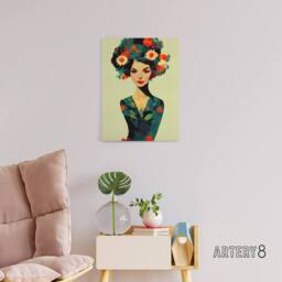 "Artery8 Floral Female Portrait Canvas Wall Art Print - Size: W18"" x H24""" - thumbnail 3