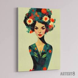 "Artery8 Floral Female Portrait Canvas Wall Art Print - Size: W18"" x H24""" - thumbnail 2