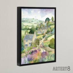 "Artery8 Countryside Landscape With Cottages Framed Canvas Wall Art Print in Green - Size: W12"" x H16""" - thumbnail 2