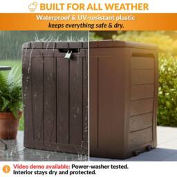 Novecrafto Plastic Garden Storage Box 140L, 60x44x57cm, Waterproof Outdoor Chest in Brown - Size: 60 x 44 x 57 cm - thumbnail 4