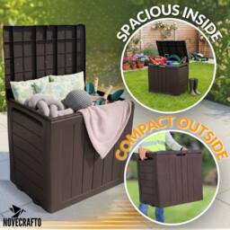 Novecrafto Plastic Garden Storage Box 140L, 60x44x57cm, Waterproof Outdoor Chest in Brown - Size: 60 x 44 x 57 cm - thumbnail 2