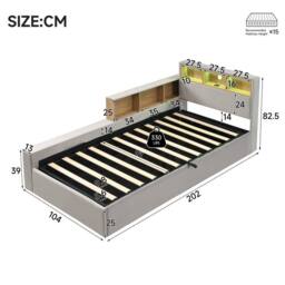 BTM 3FT Velvet Daybed LED USB Charging Storage Bed Grey - Size: Single - thumbnail 4