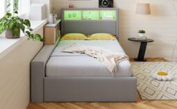 BTM 3FT Velvet Daybed LED USB Charging Storage Bed Grey - Size: Single - thumbnail 8
