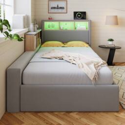 BTM 3FT Velvet Daybed LED USB Charging Storage Bed Grey - Size: Single - thumbnail 2