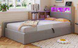 BTM 3FT Velvet Daybed LED USB Charging Storage Bed Grey - Size: Single - thumbnail 9