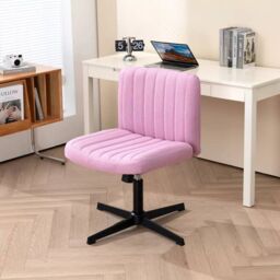 EONLION Fabric Seat Office Chair Gas Lift Adjust Height Armless in Pink