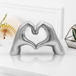 Huhote Modern Heart Hands Sculpture Love Finger Statue Hand Love Decor 2 Pcs in Silver - thumbnail 6