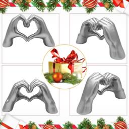 Huhote Modern Heart Hands Sculpture Love Finger Statue Hand Love Decor 2 Pcs in Silver - thumbnail 5