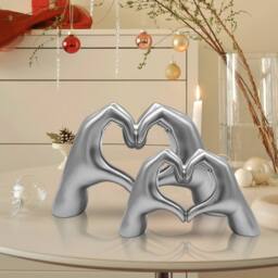 Huhote Modern Heart Hands Sculpture Love Finger Statue Hand Love Decor 2 Pcs in Silver - thumbnail 1