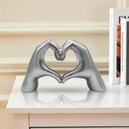 Huhote Modern Heart Hands Sculpture Love Finger Statue Hand Love Decor 2 Pcs in Silver - thumbnail 7