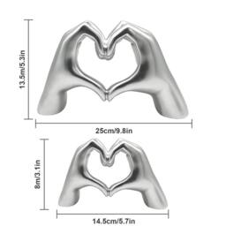 Huhote Modern Heart Hands Sculpture Love Finger Statue Hand Love Decor 2 Pcs in Silver - thumbnail 8