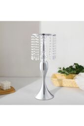 H&O Direct Silver Elegant Crystal Tassels Metal Flower Vases Wedding Table Centerpiece Candlestick - thumbnail 2