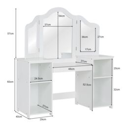 Gymax 2 In 1 Kids Vanity Table Makeup Table With Tri-Folding Mirror & Shelves in White - thumbnail 6
