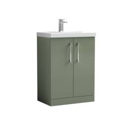 Balterley Bathroom 2-Door Floor-Standing Vanity Unit Basin, Satin Green, 600mm in Green