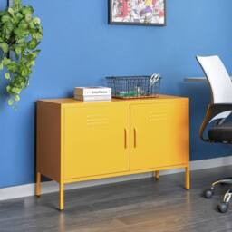 Wyld and Coco 2-Door Yellow Steel Industrial Sideboard One Size - thumbnail 1