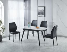 Modernique Sintere Stone Top Extending Table & 4 Faux Leather Chairs Dining Set in White - thumbnail 2