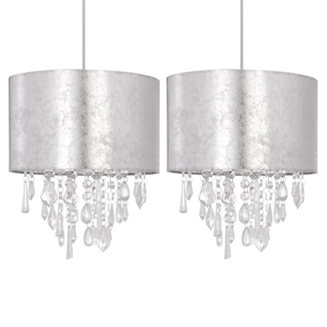 First Choice Lighting Set of 2 Silver Marble Affect Jewelled Light Shades - image 1
