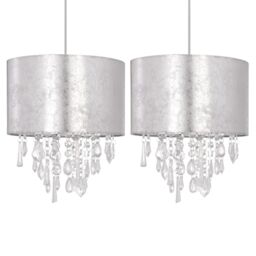 First Choice Lighting Set of 2 Silver Marble Affect Jewelled Light Shades - thumbnail 1