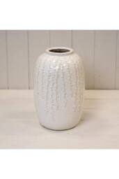 KDMD Medium Cream Ceramic Ribbed Vase - thumbnail 1