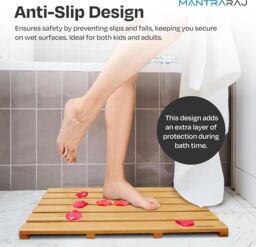 MANTRARAJ Bamboo Bathroom Duckboard Board Bath Shower For Bathroom Shower Mat in Brown - thumbnail 6
