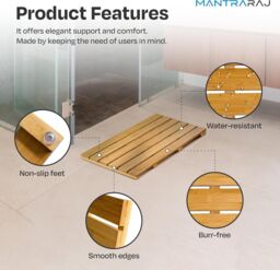 MANTRARAJ Bamboo Bathroom Duckboard Board Bath Shower For Bathroom Shower Mat in Brown - thumbnail 2