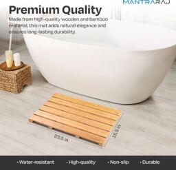 MANTRARAJ Bamboo Bathroom Duckboard Board Bath Shower For Bathroom Shower Mat in Brown - thumbnail 4