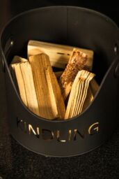 Marco Paul 3 Piece Fireside Accessories Set with Log, Kindling & Matchstick Holder in Black - thumbnail 2