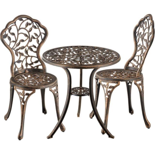tectake Lyon Bistro Set for 2 People, Weather-Resistant Aluminum in Bronze - Size: 2 Seater - image 1
