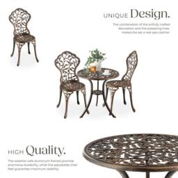 tectake Lyon Bistro Set for 2 People, Weather-Resistant Aluminum in Bronze - Size: 2 Seater - thumbnail 3