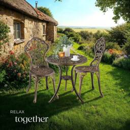 tectake Lyon Bistro Set for 2 People, Weather-Resistant Aluminum in Bronze - Size: 2 Seater - thumbnail 8