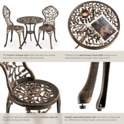 tectake Lyon Bistro Set for 2 People, Weather-Resistant Aluminum in Bronze - Size: 2 Seater - thumbnail 5