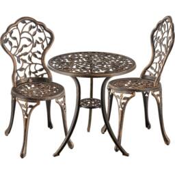 tectake Lyon Bistro Set for 2 People, Weather-Resistant Aluminum in Bronze - Size: 2 Seater