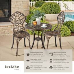 tectake Lyon Bistro Set for 2 People, Weather-Resistant Aluminum in Bronze - Size: 2 Seater - thumbnail 2
