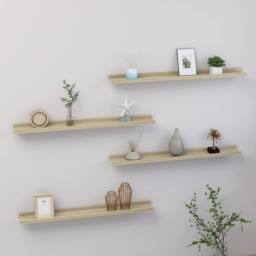 Berkfield Home Wall Shelves 4 pcs Sonoma Oak 80x9x3 cm in Light Brown - Size: 80 x 9 x 3 cm - thumbnail 2