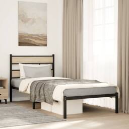 Berkfield Home Metal Bed Frame without Mattress Sonoma Oak 100x190 cm in Black - thumbnail 2