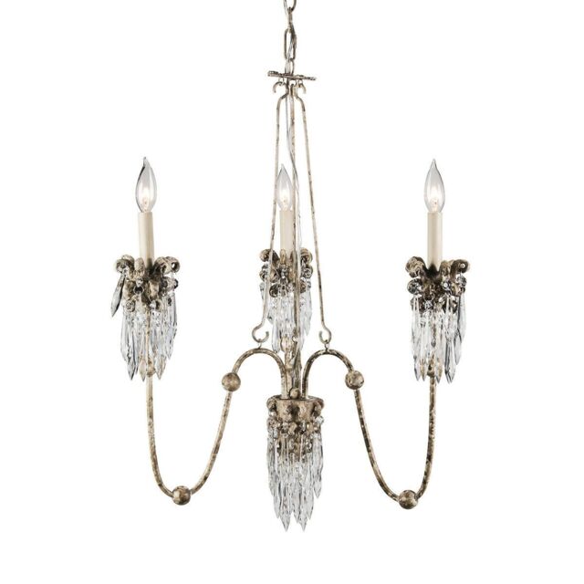 Loops 3 Bulb Chandelier Hanging Pendant LIght Beige Patina & Gold LED E14 60W Bulb