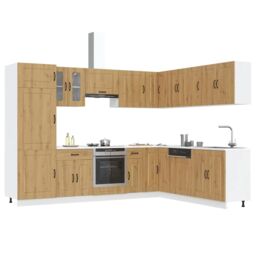 Berkfield Home 14 Piece Kitchen Cabinet Set Kalmar Artisan Oak Engineered Wood in Brown - thumbnail 1