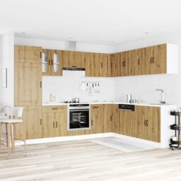 Berkfield Home 14 Piece Kitchen Cabinet Set Kalmar Artisan Oak Engineered Wood in Brown - thumbnail 3