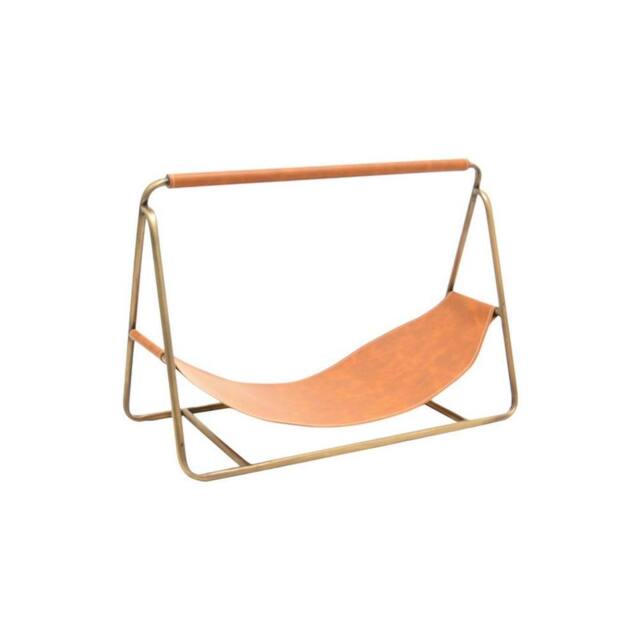 Lemon Pavilion Furniture and Decor Contemporary Hanging Leather Kindling Holder - L26.5 x W60 x H40 cm in Gold - image 1