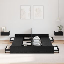 Berkfield Home Storage Bed Frame with Drawer with Headboard with Storage Black oak 140 x 200 cm - thumbnail 4